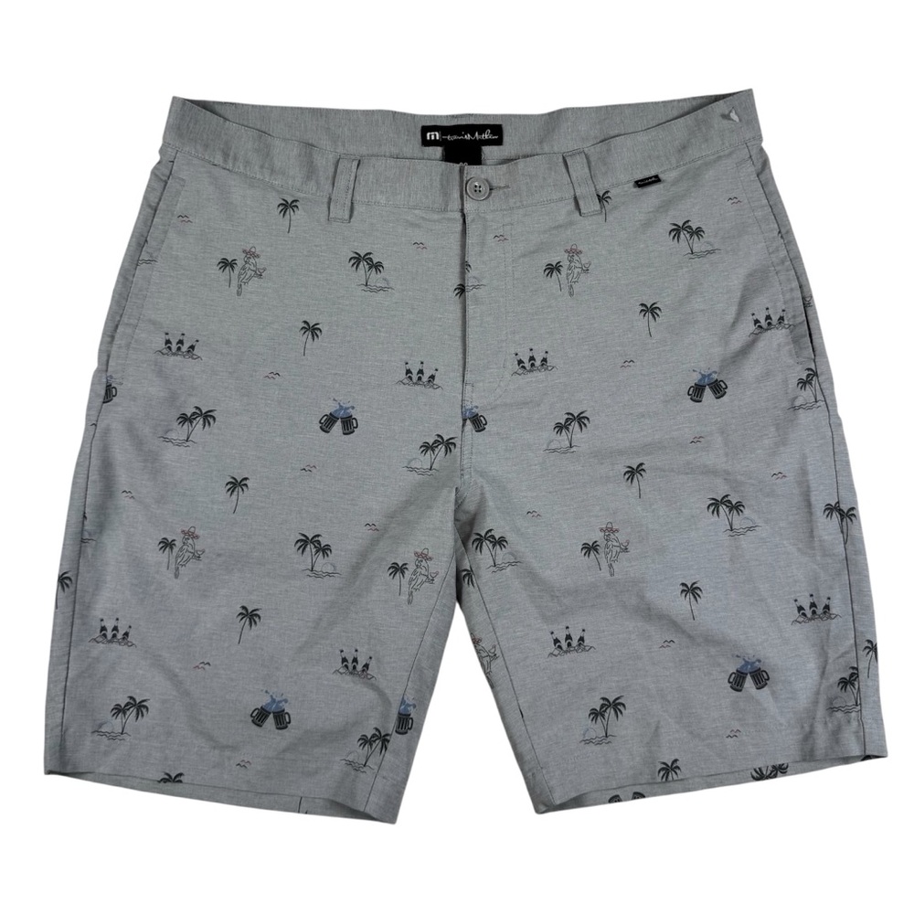 SOLD***Travis Mathew Resort To This Shorts Golf Gray Palm Tree AOP Performance
